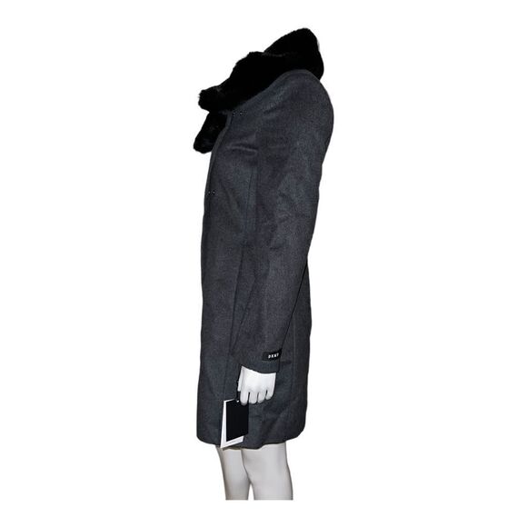 DKNY Asymmetrical Faux-Fur-Collar Coat Wool Blend Gray Extra Small NWT - Picture 4 of 10